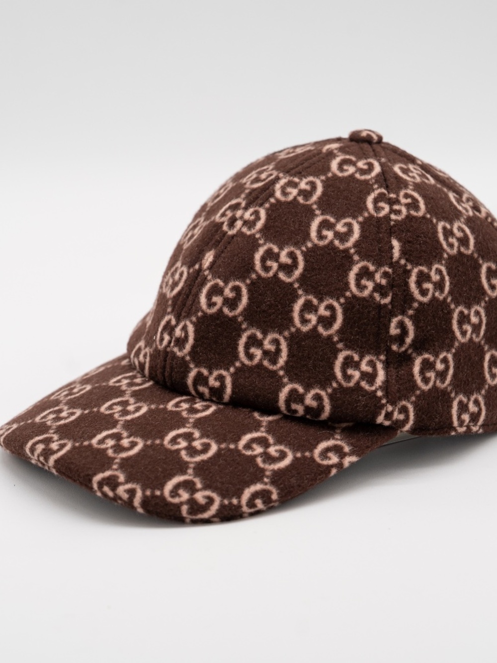 Gucci Women's Wool Brown Baseball Cap Hat GG Print Size L